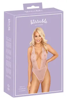Kissable Bodysuit Pink L/XL – Delikatna čipka i Powernet, podesive naramenice
