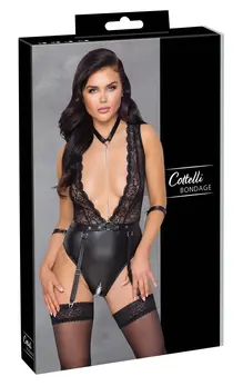Cottelli Bondage Suspenderski Body M čipka mat podesiv Crna