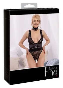 Abierta Fina Body L Rhinestone-Decorated Lace & Satin, Rose Gold Chains