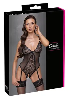 Cottelli LINGERIE Body XL - Crna Čipka Transparentne Podesive Trake
