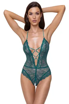 Cottelli Lingerie Body Teal XL Podesive Trake od Čipke Otvoreni Stil