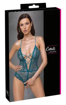 Cottelli Lingerie Body Teal S - Elegantan Body od Čipke sa Otvorenim Dizajnom