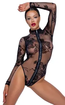 Noir Handmade Body M Long Sleeve Powernet Floral Velvet Black