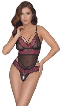Cottelli Lingerie Cvetni čipkasti bodi L/XL sa podesivim trakama