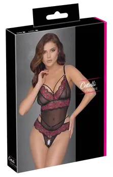Cottelli Lingerie Cvetni čipkasti bodi S/M, dvobojni, podesive trake