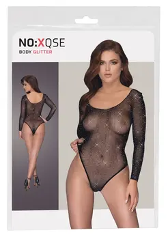 Cottelli Collection Shiny Mesh Bodysuit with Sparkling Rhinestones, Black