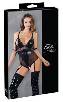 Cottelli Collection Bondage Body Ring L - Crni wet look & mreža, podesive trake