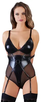 Cottelli Collection Bondage Body Ring L - Crni wet look & mreža, podesive trake