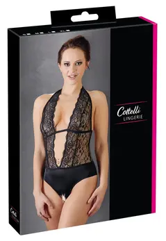 Cottelli Collection Lace Halterneck Bodysuit L Open Design Black
