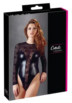 Cottelli Collection Body M Lace & Wet Look Long Sleeve Black