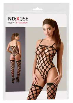 Cottelli Collection Body & Čarape S-L Crni Bešavni Set od Mreže