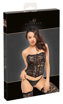 Noir Handmade Corset S - Strapless Lace Design, Black, Size S