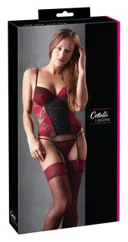 Cottelli Collection Corset 85C/L - Elegant Lace Powernet Set with Strings