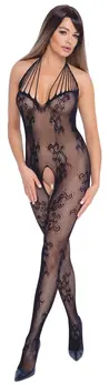 NO:XQSE Catsuit Halterneck S-L, Transparent Net, Open Design