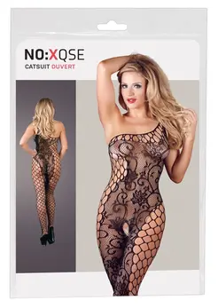 Cottelli Collection Asymmetrical Net Catsuit S-L, Seamless, Black