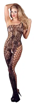 Cottelli Collection Asymmetrical Net Catsuit S-L, Seamless, Black