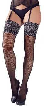 Cottelli Collection Lace Top Stockings Black/Silver S/M