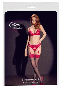 Cottelli Collection Čarape Crne/Crvene Čipkasti Vrh 20 DEN Oeko-Tex