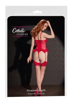 Cottelli Collection Stockings Skin/Red Classic Elegance, Size 2