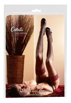 Cottelli Collection Stockings Black/Red Contrast Lace 17 Denier S/M