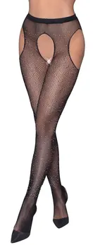 Cottelli Collection Sparkle Net Hulahopke sa Podvezicama S-L, Rhinestone, Crna