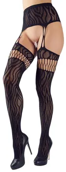 Cottelli Collection Zebra Pattern Suspender Tights S/L Black-White