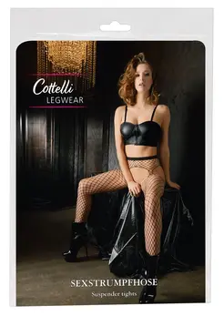 Cottelli Collection Hulahopke sa Podvezicama Ograda Mreža S-L, Crna, Rastegljive