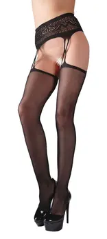 Cottelli Collection Hulahopke sa Podvezicama L/XL - Crna Mreža, Sa Šavom