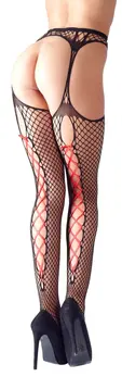 Cottelli Collection Suspender Tights Fence Net Red Lacing L/XL