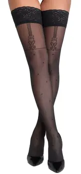 Cottelli LEGWARE Flirt 4 Crne mrežaste držačice sa čipkom, 40 DEN