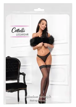 Cottelli Legware Hold-Up Stockings Black Lace Top 20 DEN, Size M/L
