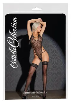 Cottelli Collection Hold-Up Stockings Dots 2 Black 25 DEN Silicone Band