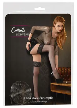 Cottelli Hold-Up mrežaste čarape čipka silikonski pojas crna jedna veličina