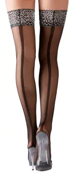 Cottelli Collection Hold-Up Stockings Silver Lace Seam 90 DEN Black