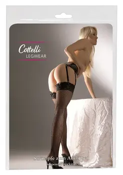 Cottelli Collection Mrežaste Čarape Čipka S/M - Dekorativni Čipkasti Vrh, Crna