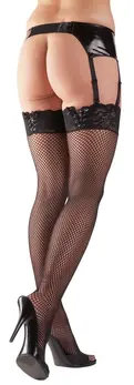 Cottelli Collection Mrežaste Čarape Čipka S/M - Dekorativni Čipkasti Vrh, Crna