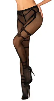 Obsessive S123 Mesh Tights S-L with Suspender Effect, Black
