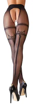 Cottelli LEGWEAR S/M mrežaste hulahopke sa podvezicama i šavom pozadi, crne