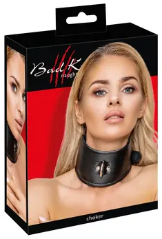 Bad Kitty Black Adjustable Collar with Metal D-Ring, Leather Look