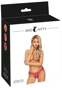 Bad Kitty podesivi crveni Strap-On pojas S-L, izgled kože, univerzalno prijanjanje