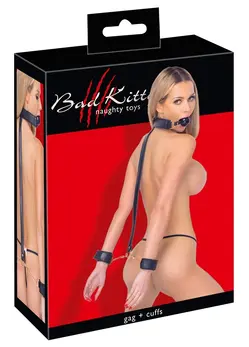 Bad Kitty Rose Ball Gag and Adjustable Handcuffs Set, 4 cm, Leather Look