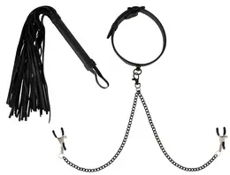 ZADO Vegan Leather-Look Adjustable Collar Set with Chains & Flogger