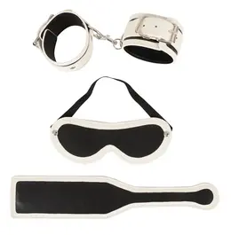 Bad Kitty Glow Fetish Set - Blindfold, Adjustable Cuffs & Paddle