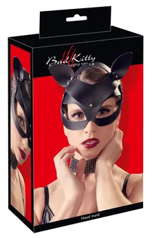 Bad Kitty mačja maska crna od veštačke kože sa rhinestone ukrasima