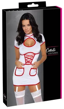 Cottelli COSTUMES Odelo medicinske sestre S bela haljina sa tregerima i crvenim detaljima
