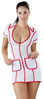 Cottelli Collection Nurse Style Dress S White/Red Stretch Zip Front