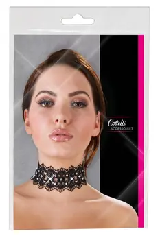 Cottelli Collection Crna ogrlica sa vezom, biserima i kamenčićima 36cm
