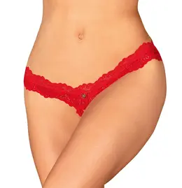 Obsessive Amor Cherris Lace Thong L/XL Red - Open-Front Design