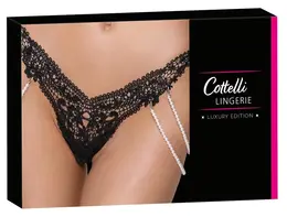 Cottelli Lingerie tanga S/M sa uklonjivim bisernim lancima, Crna čipka
