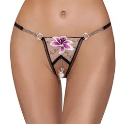 Cottelli LINGERIE String Flower M/L Til, vez i biserni lanci